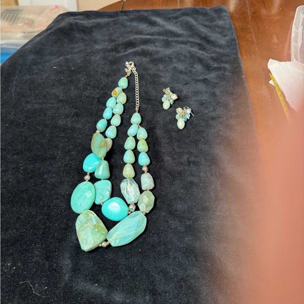 Chico's Aqua and Silver Necklace Set